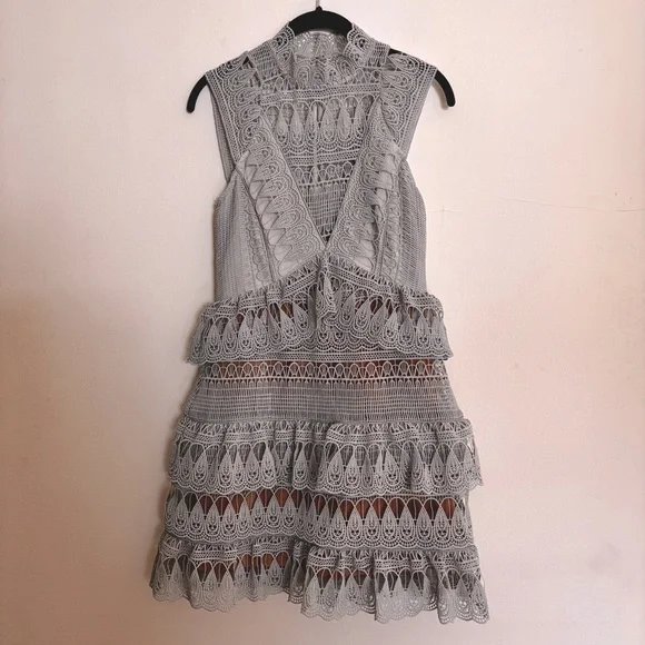 SELF-PORTRAIT Teardrop Guipure Panelled Mini Dress - Size 6 - Picture 7 of 11